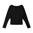 thumbnail image 3 of Women's Loose Fit Long Sleeve Round Neck Pocket Patchwork Solid Color Blouse Top Comfy Versatile Casual Business Office Outfits | CSEONE,Black L, 3 of 6