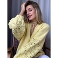 thumbnail image 5 of Womens Crochet Sweater Long Sleeve Hollow Out Open Front Outwear Yellow S, 5 of 9
