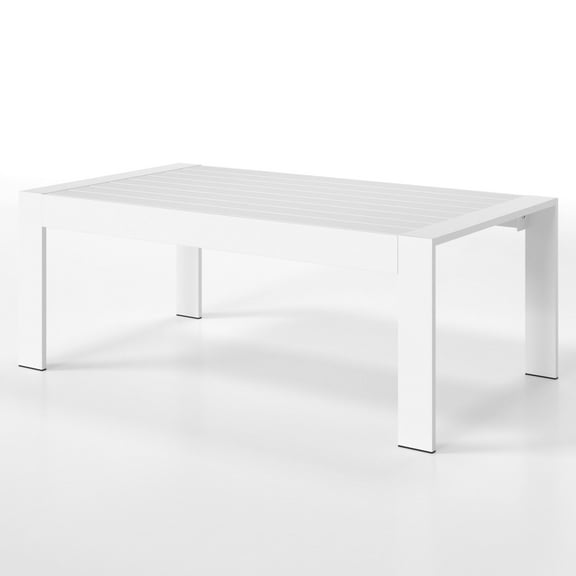 Superjoe Outside Patio Aluminum Coffee Table, Outdoor End Table with Aluminum Frame, Modern All-Weather Metal Rectangle Table Garden Furniture, White