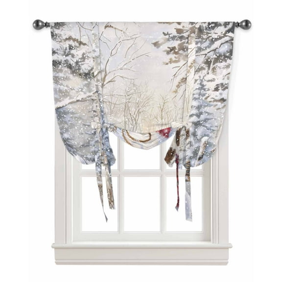 Western Christmas Snowman Tie Up Curtains for Window, Snowflake Xmas Tree Thermal Insulted Balloon Shade Adjustable Rod Pocket Curtains Valance Panels for Kitchen Bathroom Café 34 x 45