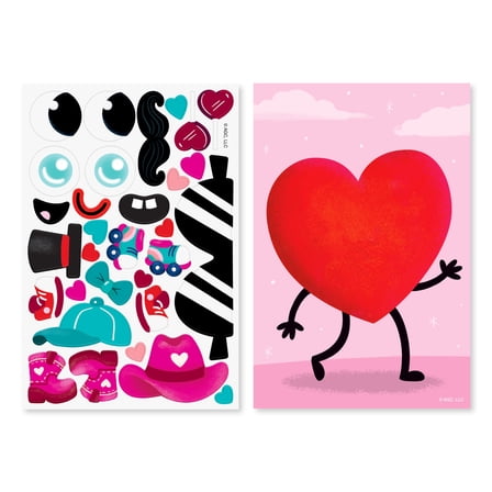 American Greetings Valentine's Day Repositionable Stickers for Kids, Create-A-Character Design (1 Sheet, 31 Stickers)