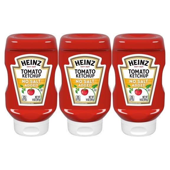 Heinz No Salt Added Tomato Ketchup Bottle, 14 oz (3-Pack)