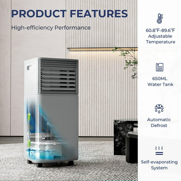 Topcobe 10000 BTU Air Cooler with Fan and Dehumidifier Mode, Standing Fans for Home Office, Windowless Air Conditioner Portable for Room, Gray