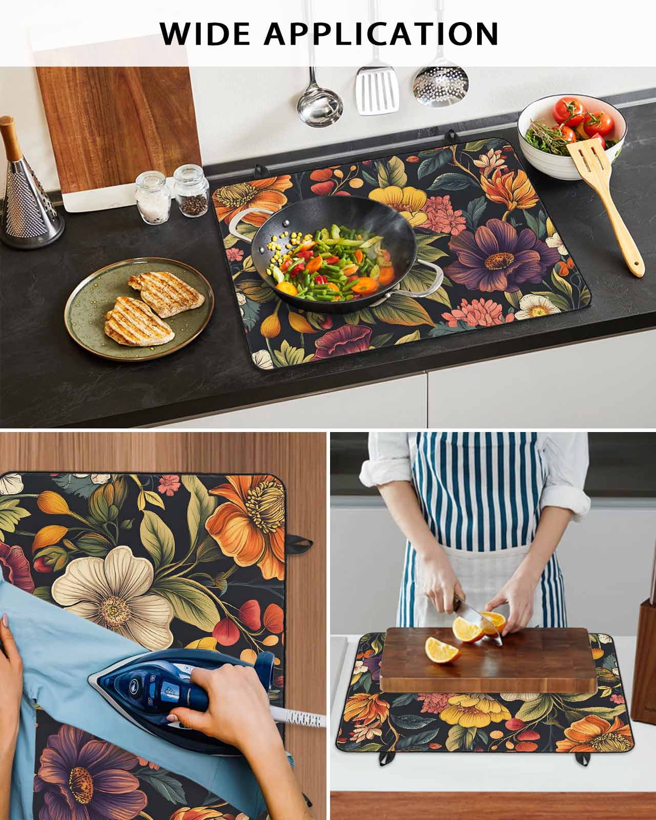 nqOlkjepod Large Induction Cooktop Protector Mat 24"x21", Orange Flower Stove Top Covers for Electric Stove, Sunflower Watercolor Plant Floral Leaf Stove Burner Cover Mats, Glass Top Stove Cover