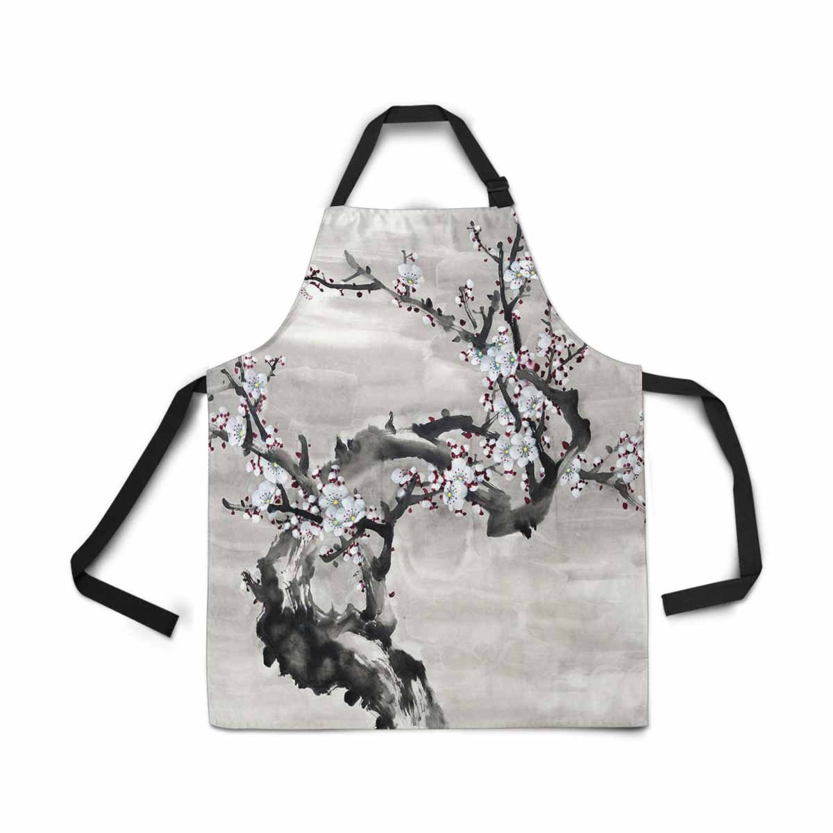 ASHLEIGH Adjustable Bib Apron for Women Men Girls Chef with Pockets Plum Blossom Moon Traditional Painting Novelty Kitchen Apron for Cooking Baking Gardening Pet Grooming Cleaning