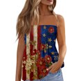 thumbnail image 2 of Womens 4th of July Smocked Strapless Pleated Tube Tops Pariotic Print Strapless Pleated Bandeau Tunic Sleeveless Tank Tops, 2 of 5