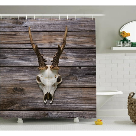 Antlers Decor Shower Curtain Set By Rustic Antler On Wooden Wall