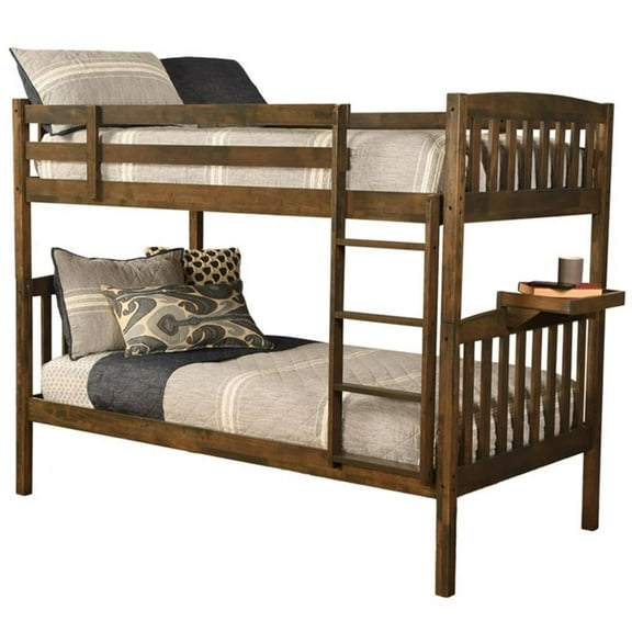 Bowery Hill Twin Wood Bunk Bed with Tray in Rustic Walnut Brown-Mattress Not Included