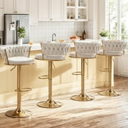 VECELO Velvet Bar Stools Set of 4, Modern Swivel Adjustable Counter Height Kitchen Bar Chairs with Woven Back, for Dining Room Pub Island, White