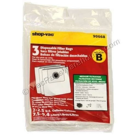 SHOP-VAC 9066800, Paper Bag, Type B All Around Qam70 3 PK