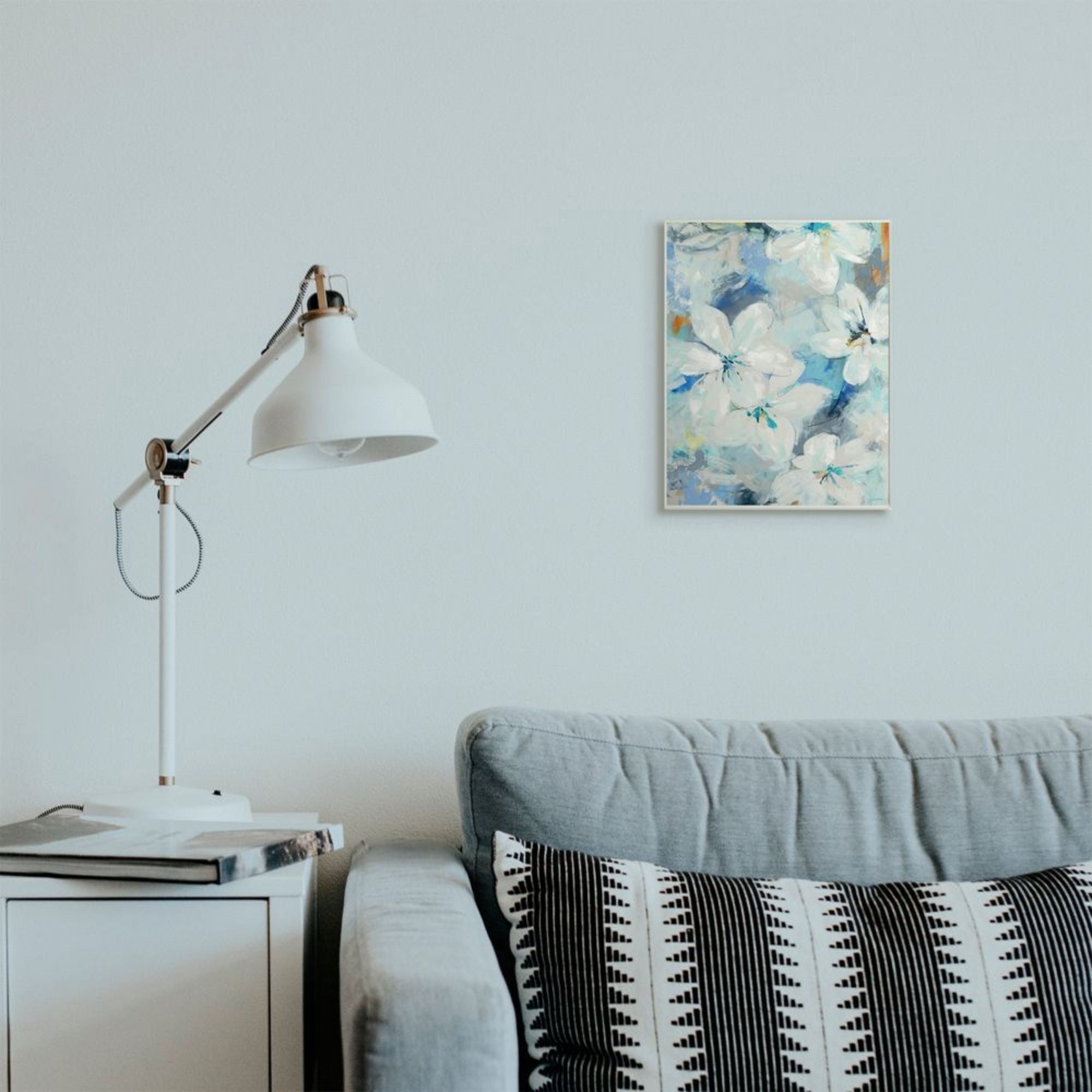 Stupell Industries White Lily Flowers Abstract Blue Detailing Design by Third and Wall