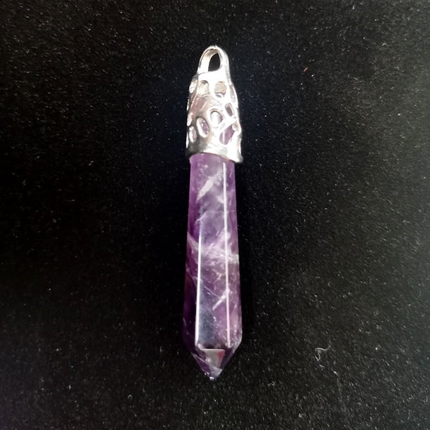 Xiao Hua Colgante de collar hecho a mano, adecuado tanto para hombres como para mujeres, colgante de pilar hexagonal de piedra natural, collar y pendiente (púrpura)