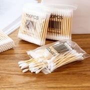 Ear Swabs, Bamboo Cotton Swabs 100 Count, Natural Wooden Cotton Buds For Ears, Double Round Tipped Ear Sticks, Qtip For Ears, Travel, Ideal For Electronic Cleaning, Makeup Application, And Pet Care
