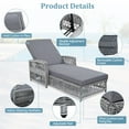 thumbnail image 4 of 2-Piece Long Reclining Chaise, Outdoor Wicker Lounge with Armrests, Patio Adjustable Recliner with Soft Removable Cushions, All Weather Rattan Pool Lounge for Poolside & Garden (Grey), 4 of 9