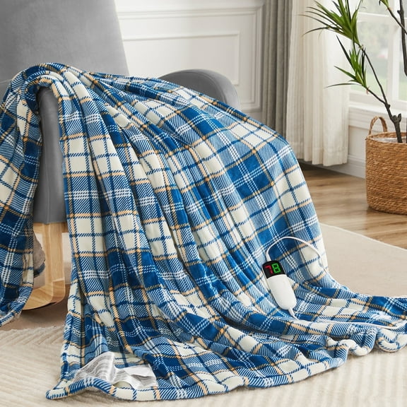 PMONPA Electric Heated Blanket for Adult, 51"x61" Soft Flannel Heating Blanket with 10 Heating Levels & 8 Hours Auto Off，Navy