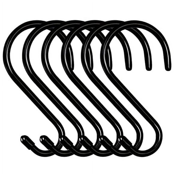 DINGEE Crochets en S de 6 Pouces de Long Antidérapants en Vinyle (6 Pack) Acier Métal Noir Grands Crochets en S pour Suspendre Plantes Placard Tringle Jeans Bijoux Plantes Cuisine Pot Poêle Tasses Serviettes Chapeaux