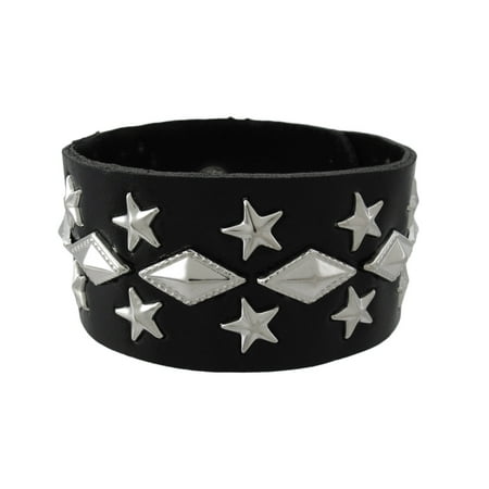 - Black Vinyl Star Studded Wristband with Pyramid Studs