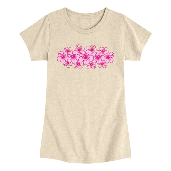 Instant Message - Hibiscus Flowers Fitted Short Sleeve Graphic T-Shirt
