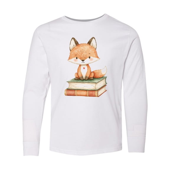 Inktastic Fox and Books Long Sleeve Youth T-Shirt