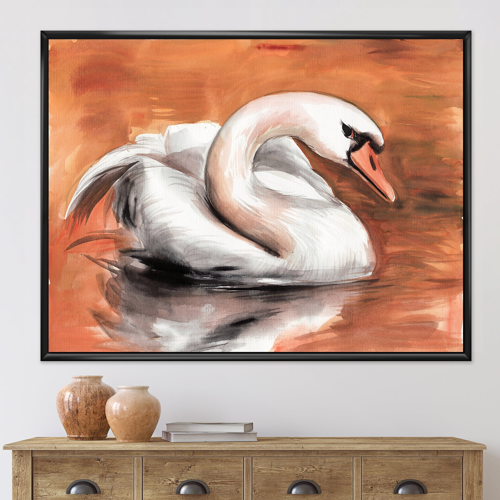 Designart 'Close Up Swan On The Water' Traditional Framed Canvas Wall Art Print