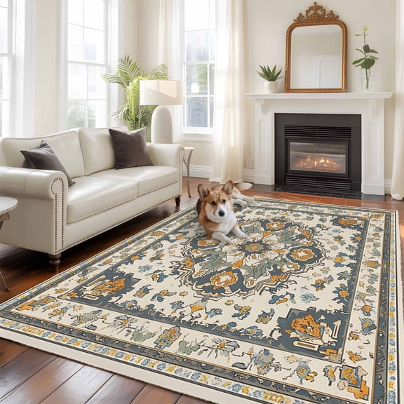 6'x9' Area Rugs, Orange Boho Indoor Outdoor Area Rug for Living Room Bedroom, Southwestern Geometric Vintage Ethnic Washable Bathroom Rugs Kitchen Floor Carpet Mats Home Decor Aesthetic