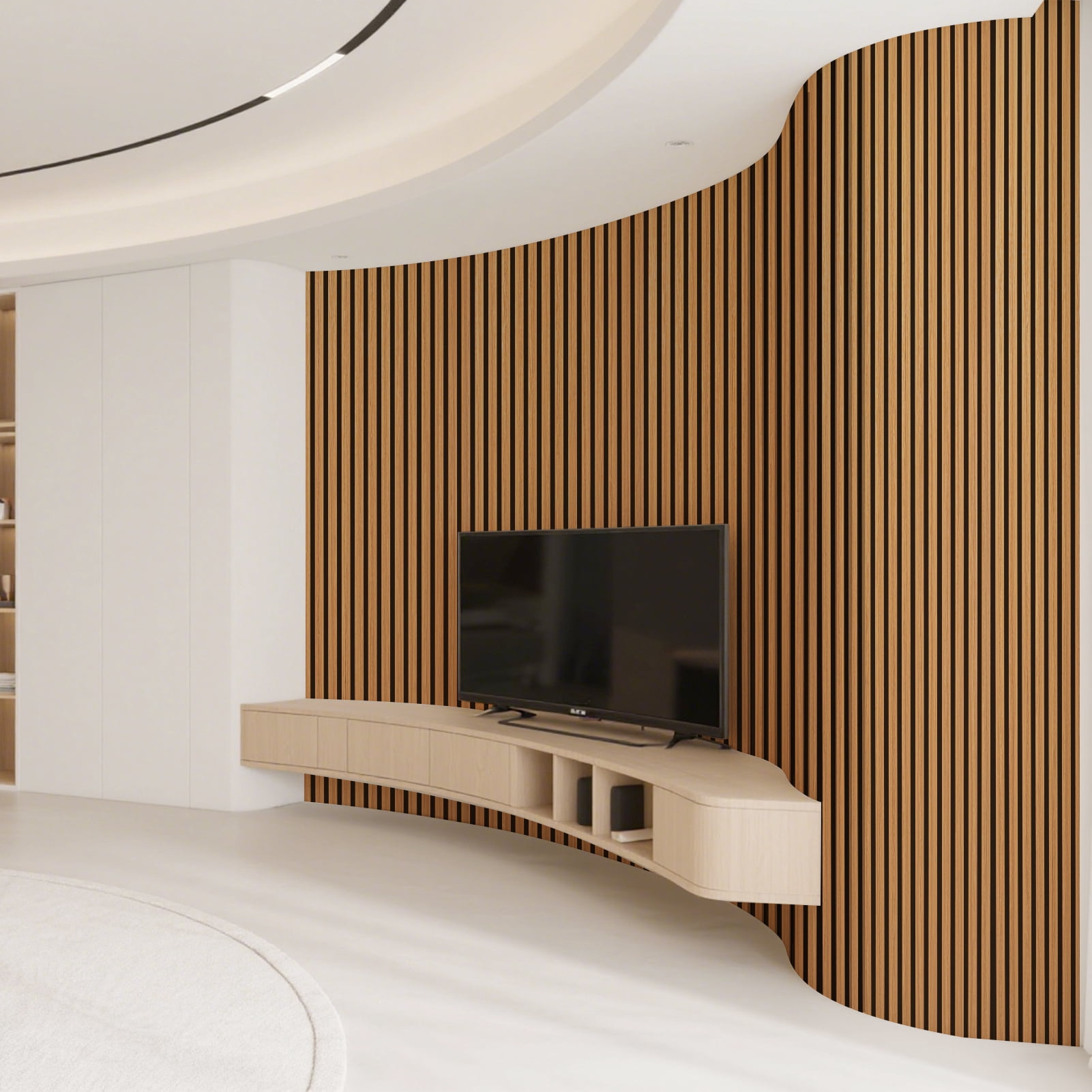 2 Pcs 95.3'' x 23.8'' 3D Slat Wall Paneling,Sound Absorbing Wall Panls for Living Room,Curved Wall Décor(30.9 sq.ft./Case)