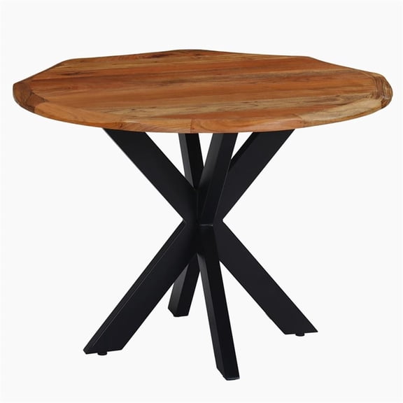 Pemberly Row 41" Handcrafted Live Edge Round Dining Table in Acacia Wood & Iron