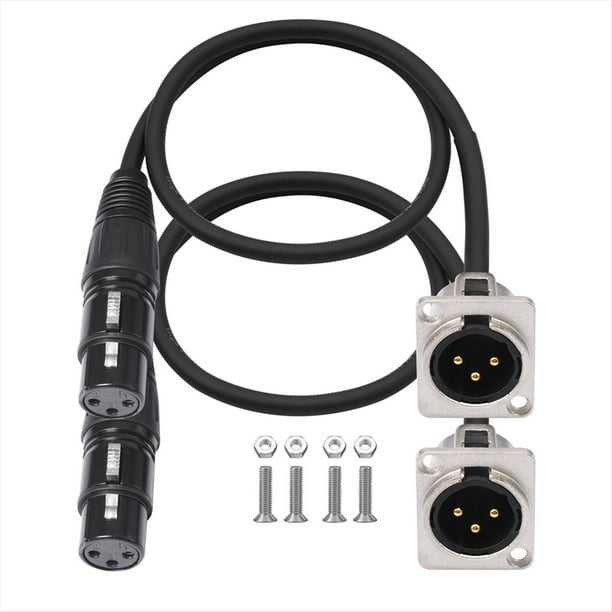 Cable Pasante XLR de 2 Unidades, Caja de Escenario, Conector XLR Hembra A Macho Tipo D de 3 Pines para Panel de Conexión y Caja de Suelo.