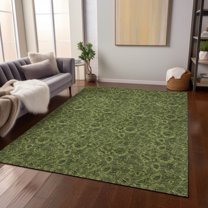 Addison Rugs Chantille Indoor/Outdoor Transitional Floral Olive Washable Rectangle Rug, 3' x 5'
