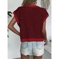 thumbnail image 4 of Womens Crew Neck Casual Sweater Short Sleeve Trendy Spring Summer Top Comfortable Pullover Red Black L, 4 of 5