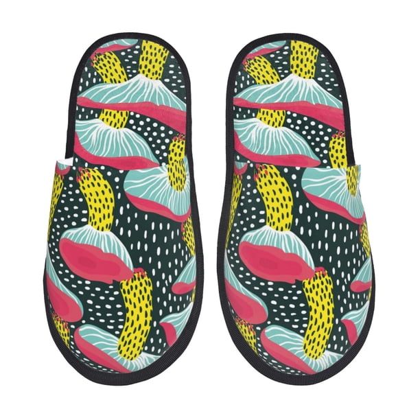 Fotbe Green Mushroom Pantuflas Peludas para Mujer con Estampado, Zapatillas de Peluche, Zapatos de Invierno para Casa, Uso Interior y Exterior-Medium