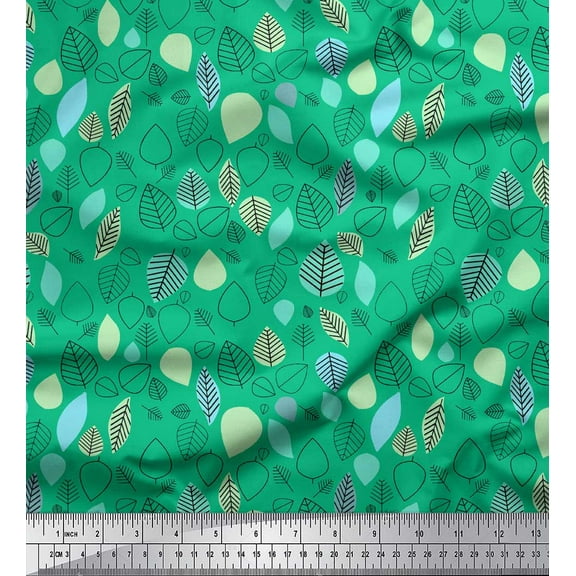 Soimoi Green Cotton Duck Fabric Leaves Folk Art Decor Fabric Printed Yard 42 Inch Wide