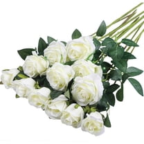 Morttic 12PCS Artificial Silk Flowers Realistic Roses, Bouquet Long Stem for Home Wedding Party Decoration (White)
