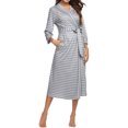 thumbnail image 2 of EQWLJWE Women's Summer Fashion Three Quarter V-neck Prtiped Mid-Calf Sleepwear+Belts Robes Holiday Clearance, 2 of 8