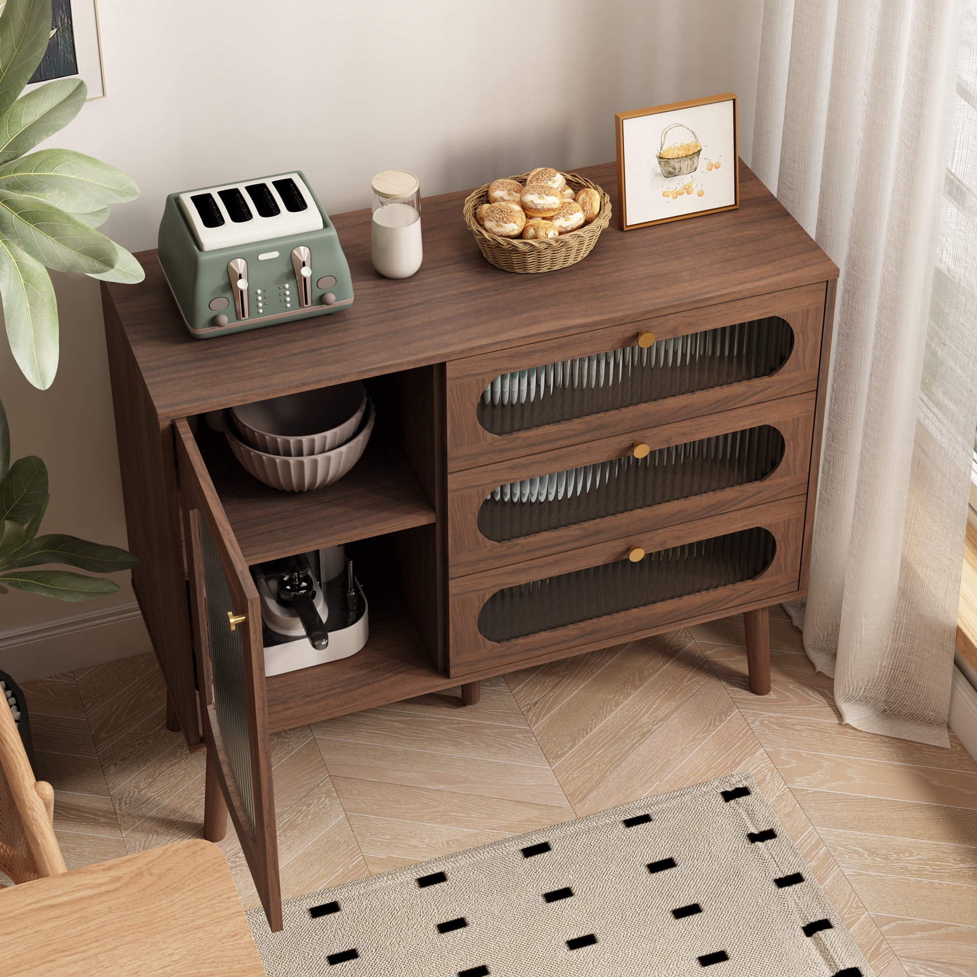 Noble House Accent Storage Cabinet with 3 Drawers, Sideboard for Living Room, Entryway, Natural