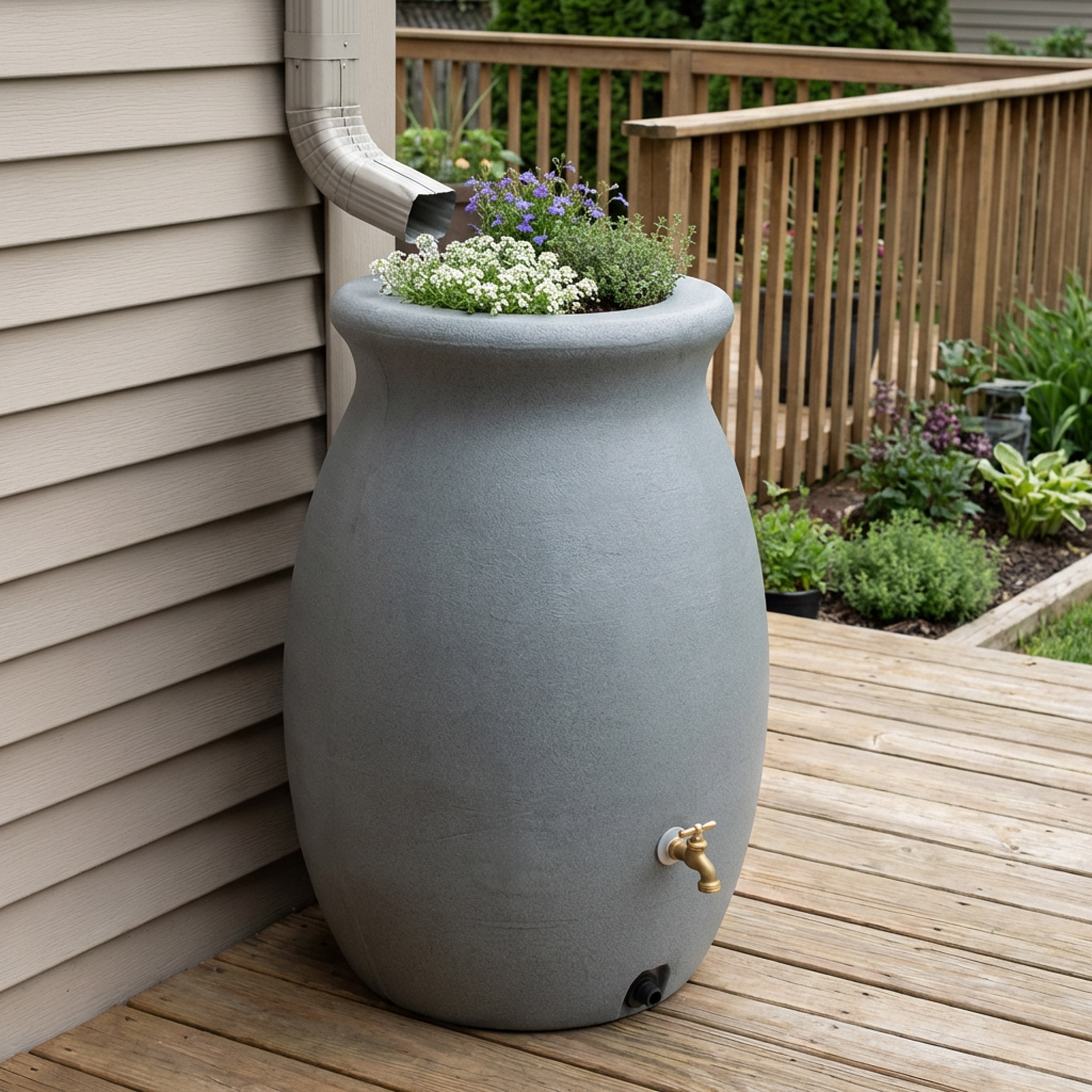 Algreen Castilla Rain Barrel, 50 Gallon, Charcoalstone Resin
