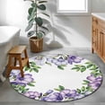 thumbnail image 3 of Round Area Rugs Collection 4 Ft, Purple Flowers Non-Slip Residential Carpet, Spring Watercolor Floral Leaves Plants Indoor Crawling Mats Runner Rugs for Living Room/Dining Room/Bedroom, 3 of 8