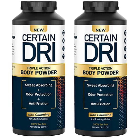 Certain Dri Body Powder, Anti Chafing and Anti Itch Talc Free Hypoallergenic Formula with Calamine, Maximum Sweat Absorption & Moisture Control, 8 oz (2 Pack)