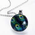 thumbnail image 2 of Peacock Feathers Elegant Glass Circular Pendant Necklace - Stunning Jewelry Piece, 2 of 5