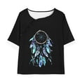 thumbnail image 3 of KIJBLAE Women's Dreamcatcher Print Two Piece Outfits Summer Short Sleeve Round Neck T-Shirt Drawstring Elastic Waist Long Pants Tracksuit Set Black XXXXL, 3 of 5