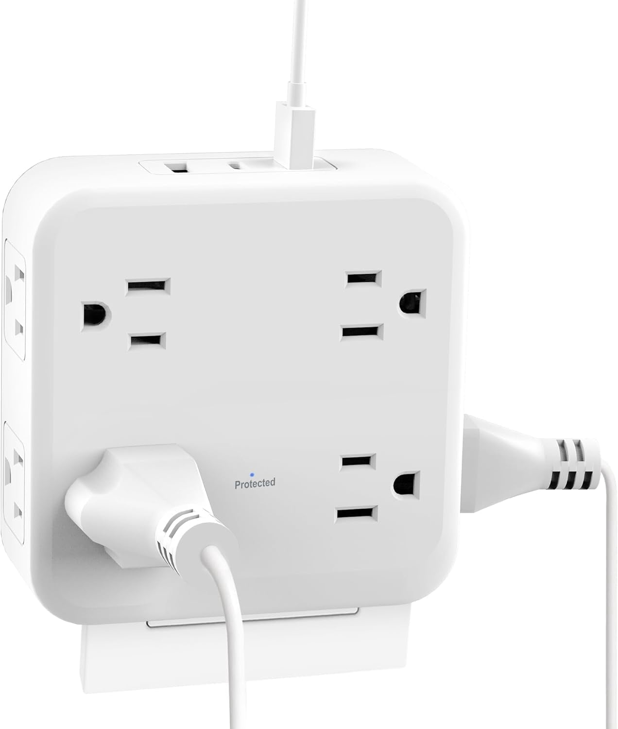 Surge Protector Power Strip – 8 Widely Spaced Outlets + 4 USB Ports (USB-C), Flat Plug Braided Cord, Wall Mountable, For Home Office Dorm Use