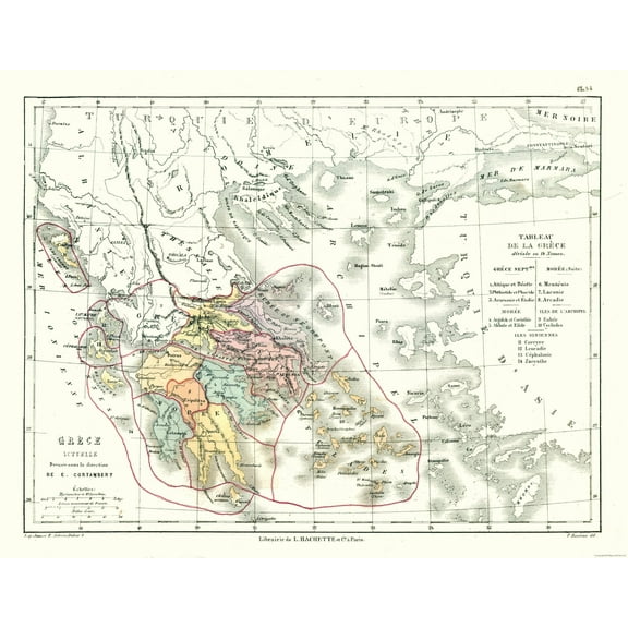 Historic Map - Greece - Cortambert 1880 - 29.53 x 23 - Vintage Wall Art