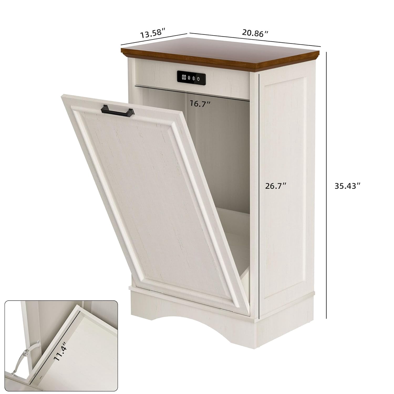 13 Gallons Tilt Out Trash Cabinet Free Standing Kitchen Trash Bin Cabinet Recycling Garbage Cabinet with Deodorizing Function Pet Proof Trash Can Holder for Kitchen Living Room, Antique White