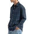 thumbnail image 5 of Button Down Flannel Shirt for Men Long Sleeve Plaid Casual Checkered Top Workwear Out Autumn Winter Soft Breathable Style Royal Blue M, 5 of 7
