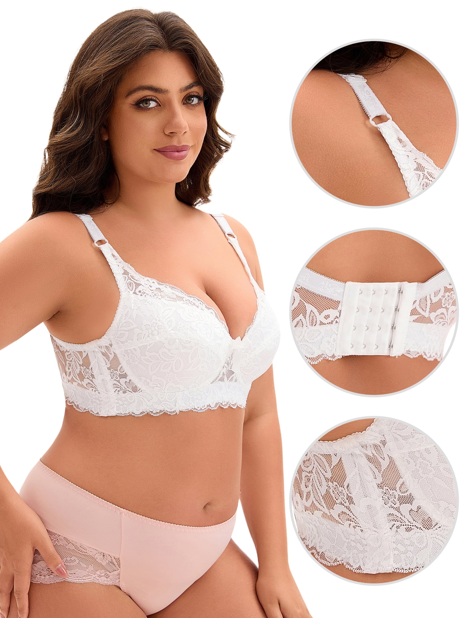 DARING DIVA Women's Bras Underwired Adjustable Straps Bralette White 38 D