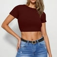 thumbnail image 4 of Olyvenn Women's Basic Teen Tee Workout Crewneck Short Sleeve Slim Fitted Casual Crop Top Lightweight Layer Yoga Tee Blouses Wine L, 4 of 7
