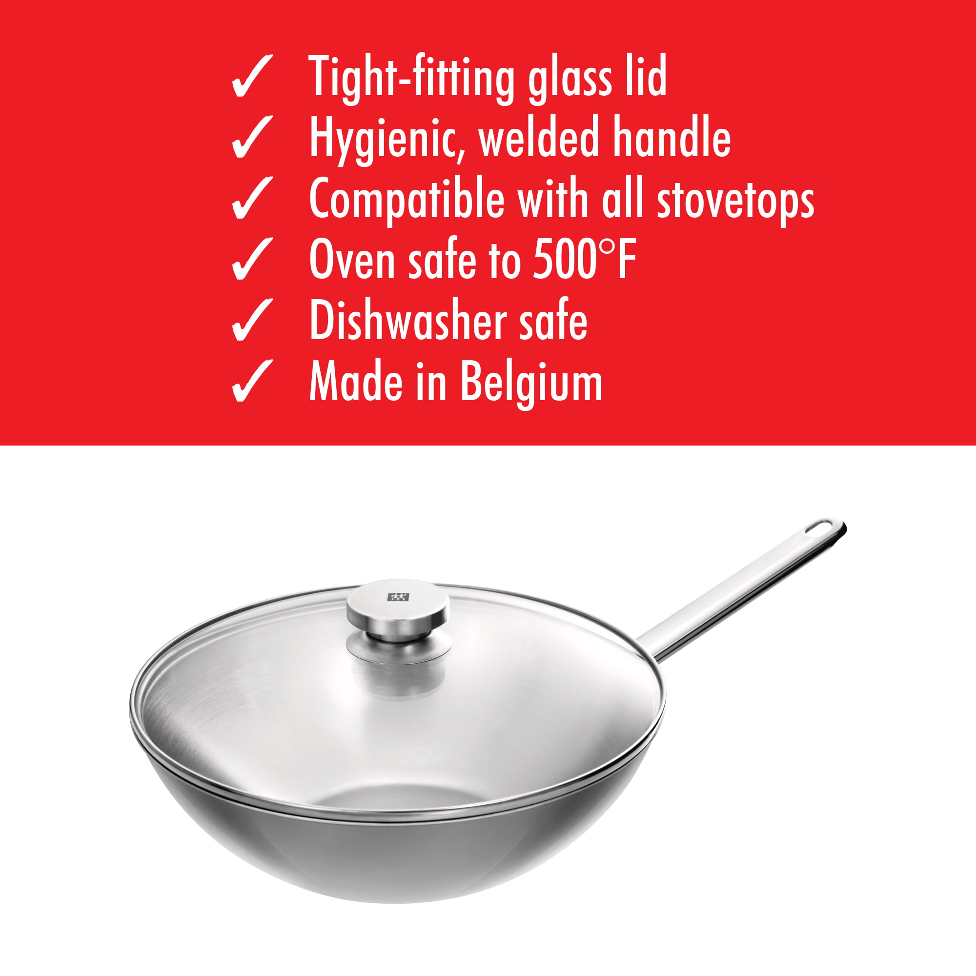  Vinchef Stainless Steel Wok Pan with Glass Lid 12 Inch