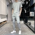 thumbnail image 5 of Conjuntos de pantalones superiores blancos Ropa de hombre negra Conjunto básico holgado de 2 piezas Novedad en camiseta fresca de alta calidad Hombre Chic Algodón Kpop, 5 of 5