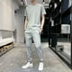 thumbnail image 5 of Conjuntos de pantalones superiores blancos Ropa de hombre negra Conjunto básico holgado de 2 piezas Novedad en camiseta fresca de alta calidad Hombre Chic Algodón Kpop, 5 of 5