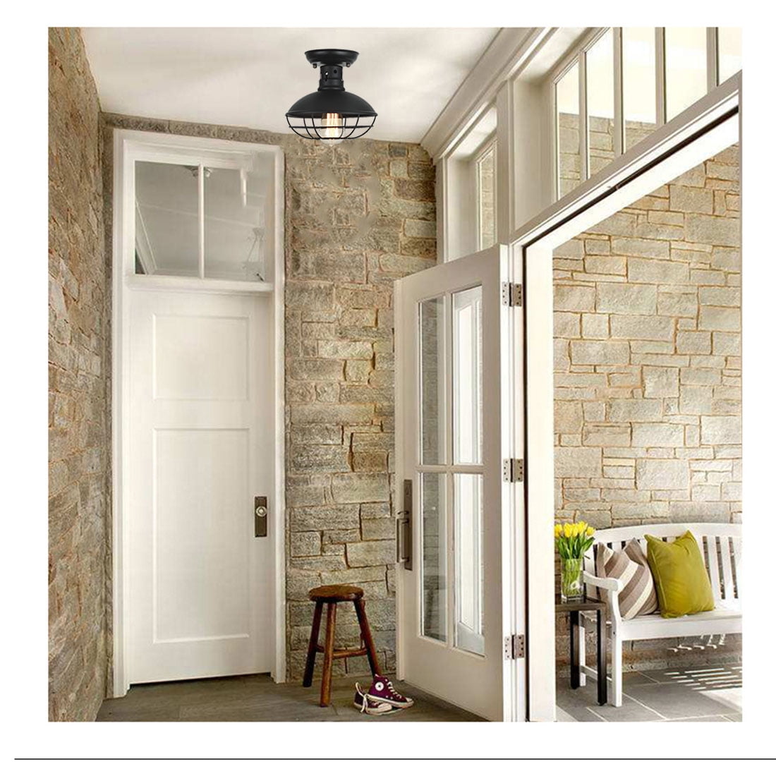 A Smile in the Mind Vintage 12” Ceiling Flush Mount Light with Glass Shade